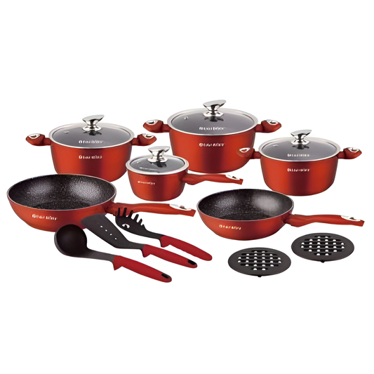 Pfannenset 15 teilig rot - Saidi Lebensmitel