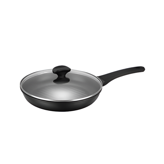 Grillpfanne rund mit Deckel und schwarzem Griff - Saidi Lebensmitel