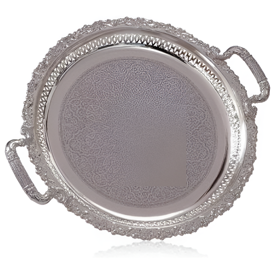 Tablett rund mit Griff 38,5 cm Silber - Saidi Lebensmitel