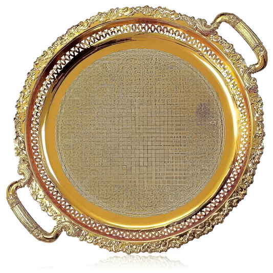 Tablett rund mit Henkel 38,5cm gold - Saidi Lebensmitel