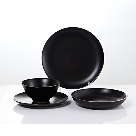 24 teiliges Esszimmerset Marmor Schwarz & Blau - Saidi Lebensmitel